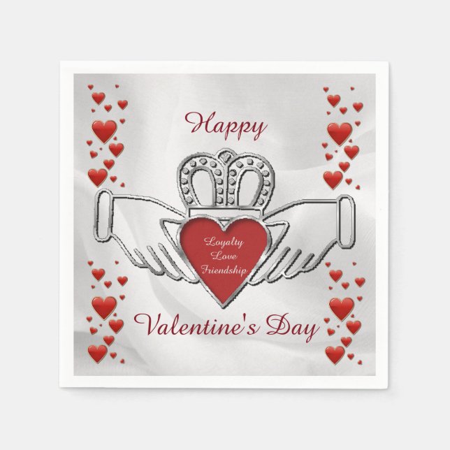 White Satin Claddagh Symbol Valentine Napkins Serviette (Vorderseite)