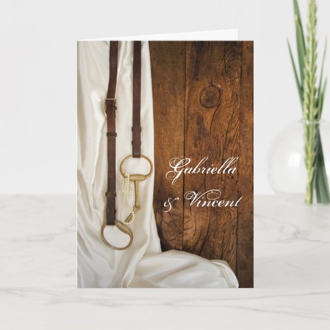 White Satin Horse Bit Western Einladung Hochzeit (Vorderseite)