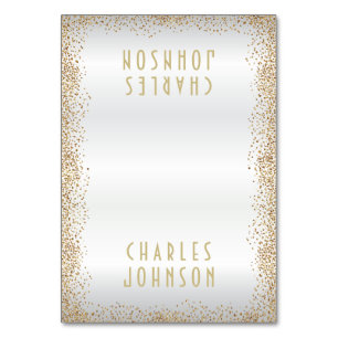 White Satin und Gold Confetti - Platzkarten Tischnummer