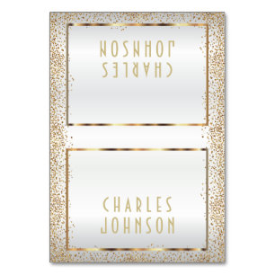 White Satin und Gold Confetti - Platzkarten Tischnummer