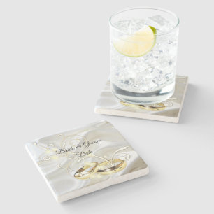 White Satin und Golddesign Hochzeit Steinuntersetzer