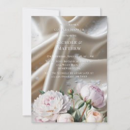 White Satin with Roses and Peony Couples Shower Einladung