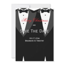 White Save the Date Christmas Cards Gay Wedding