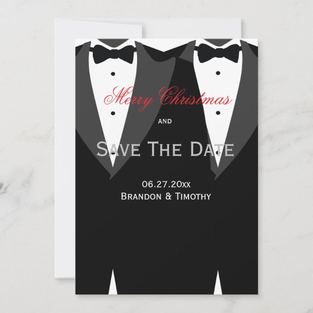White Save the Date Christmas Cards Gay Wedding (Vorderseite)