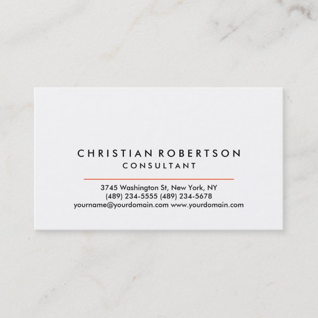 White Schlicht Modern Business Card Visitenkarte (Vorderseite)