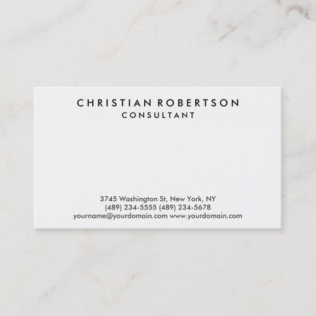White Schlicht Modern Consultant Business Card Visitenkarte (Vorderseite)