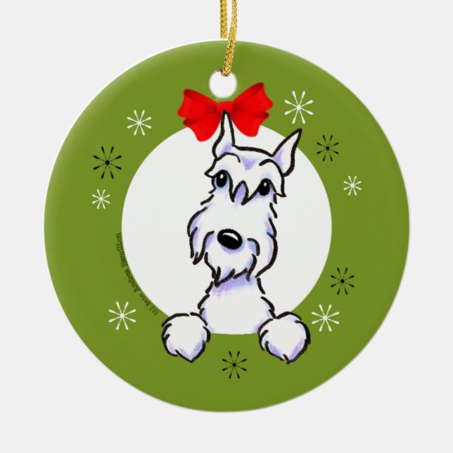 White Schnauzer Croppe Ohren Weihnachtsklassiker Keramik Ornament (Vorne)