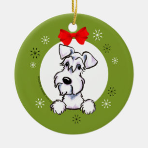 White Schnauzer Natural Ears Weihnachtsklassiker Keramik Ornament