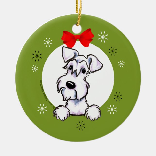 White Schnauzer Natural Ears Weihnachtsklassiker Keramik Ornament (Vorne)