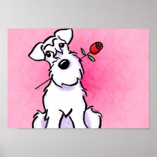 White Schnauzer Sweetheart Pink Off Leash Art™ Poster