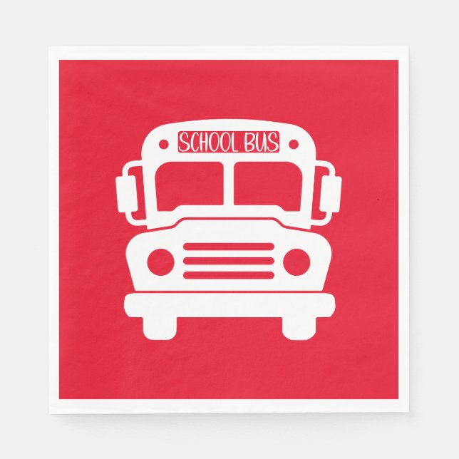 White School Bus mit rotem Hintergrund Serviette (Vorderseite)