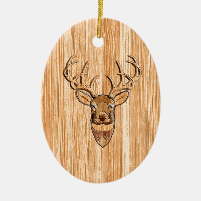 White Schwanz Buck Deer Head Holzkörner Style Keramikornament (Vorne)