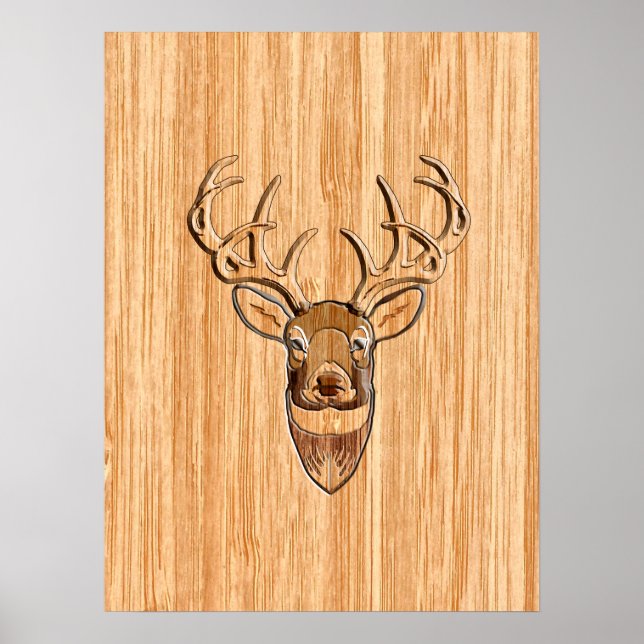 White Schwanz Buck Deer Head Holzkörner Style Poster (Vorne)