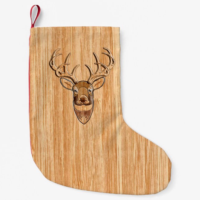 White Schwanz Deer Buck Wood Grain Design Kleiner Weihnachtsstrumpf (Vorderseite)