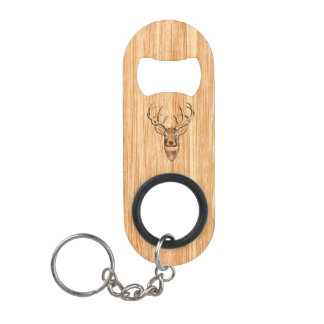 White Schwanz Deer Buck Wood Grain Design Schlüsselanhänger Flaschenöffner