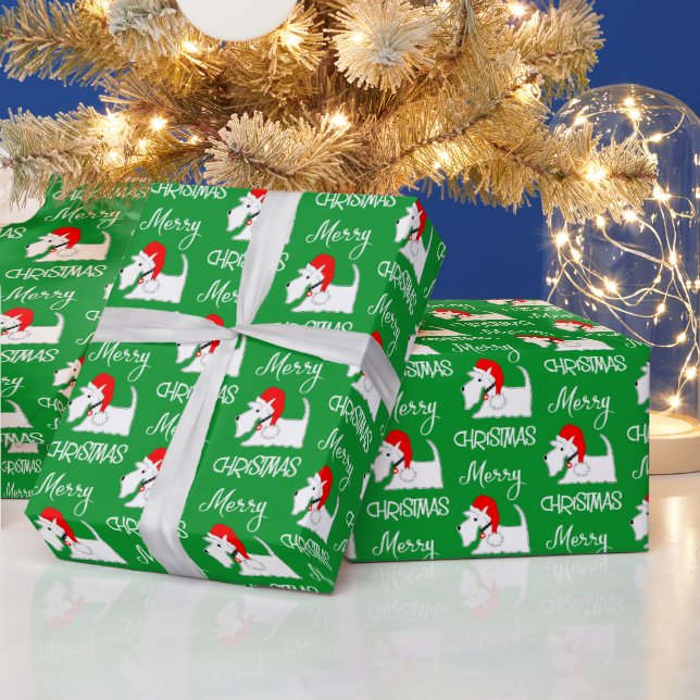 White Scottie Dog Niedlich Festive Dog Liebhaber Geschenkpapier (Feiertage)