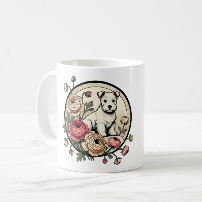 White Scottish Terrier Art Niedlich Scottie Kaffeetasse (Vorderseite Links)