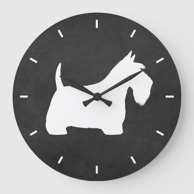 White Scottish Terrier Silhouette Große Wanduhr (Vorderseite)