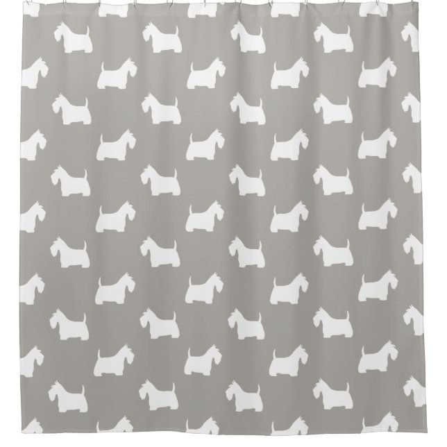White Scottish Terrier Silhouetten Pattern Duschvorhang (Vorderseite)
