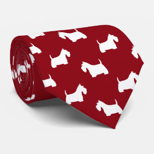 White Scottish Terrier Silhouetten Pattern Red Krawatte