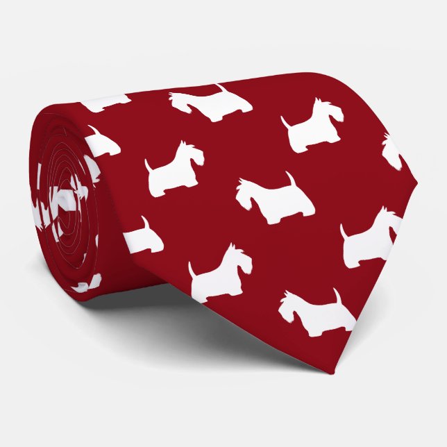 White Scottish Terrier Silhouetten Pattern Red Krawatte (Gerollt)