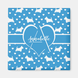 White Scottish Terriers (Scottie Dogs) Blue Magnet