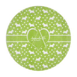 White Scottish Terriers (Scottie Dogs) Lime Green Schneidebrett