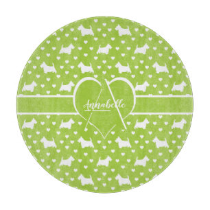 White Scottish Terriers (Scottie Dogs) Lime Green Schneidebrett