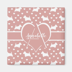White Scottish Terriers (Scottie Dogs) - Pink Magnet