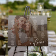 White Script Begrüßung Foto Hochzeit 17 Tische