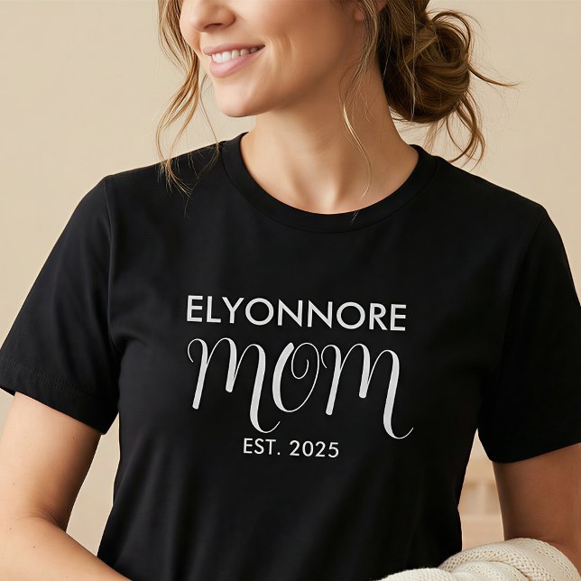 White Script Established Mom White Custom Name T-Shirt (Von Creator hochgeladen)