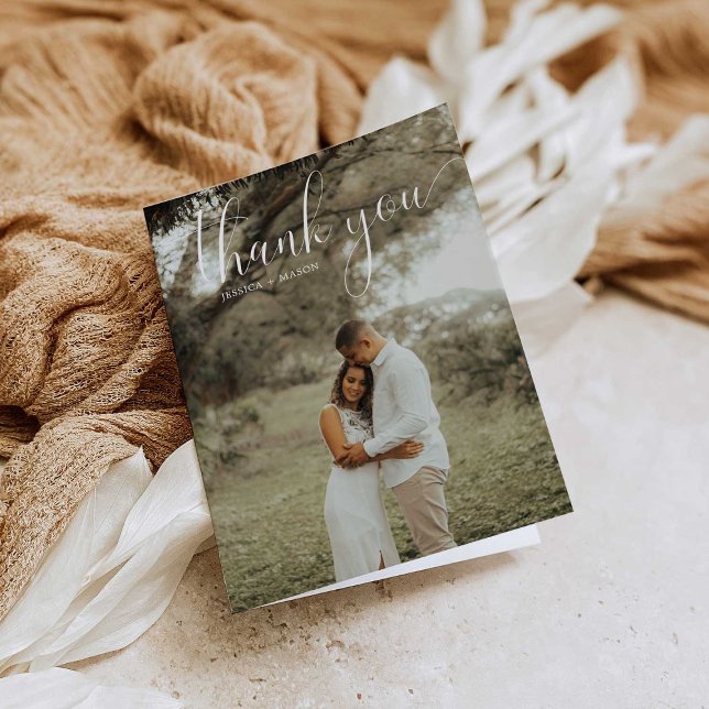 White Script Foto Hochzeit Vielen Dank Faltkarte Dankeskarte (Von Creator hochgeladen)