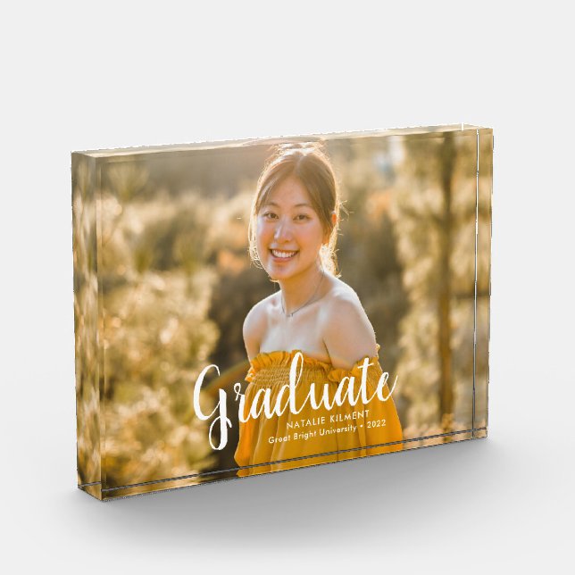 White Script Modern Graduate Abschluss Fotoblock (Links)