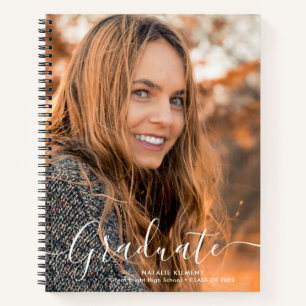 White Script Modern Graduate Foto Abschluss Notizbuch