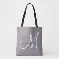 White Script Monogram Grau Linen