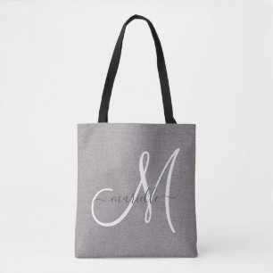 White Script Monogram Grau Linen