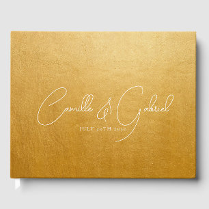White Script Names Wedding Gold Gästebuch