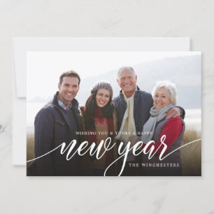 White Script New Year Holiday Photo Card Feiertagskarte