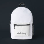White Script | Stilvolle Monogram Modern Bedruckter Rucksack<br><div class="desc">Ein einfaches,  individuelles Monogramm-Design in lässiger Handschrift in auffallendem einfarbigem Schwarz/Weiß. Das Monogramm kann leicht personalisiert sein,  um ein Design so einzigartig wie Sie sind zu machen! Das perfekte trendige Geschenk oder Accessoire für jeden Anlass.</div>