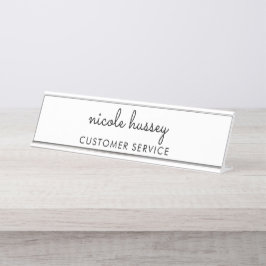 White Script | Stilvolle Monogram Moderne Minimali Schreibtischnamensplakette