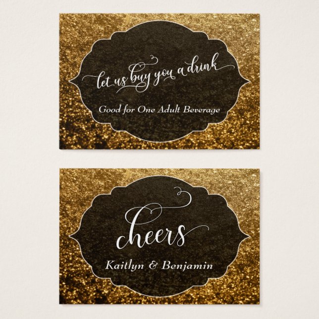 White Script über Sparkling Gold Drinks Tickets (Vorne & Hinten)