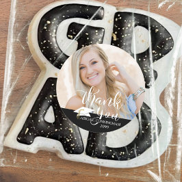 White Script Vielen Dank Black Abschluss Foto Runder Aufkleber