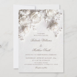 White Sculptured Flowers 3D Roses Wedding Invitati Einladung