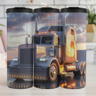 White Semi Truck Goldene Stunde Thermosbecher