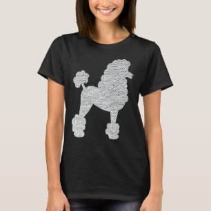 White Sequin Poodle auf schwarzem Hintergrund T-Shirt