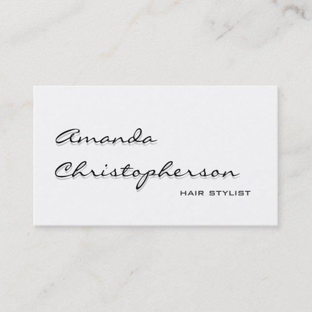 White Shadow Handwrite Hair Stylist Business Card Visitenkarte (Vorderseite)