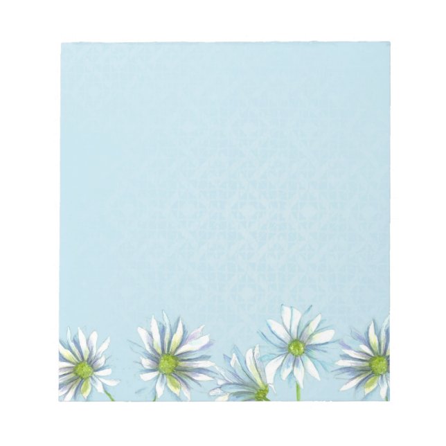 White Shasta Daisy Blume Border Pastel Blue Notizblock (Vorderseite)