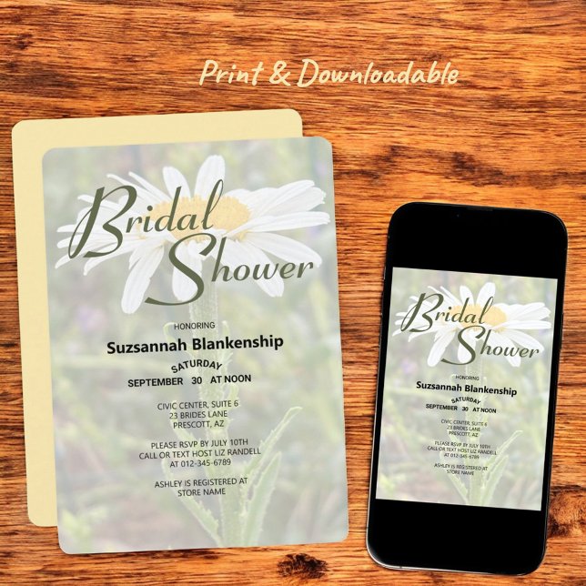 White Shasta Daisy Foto Brautparty Einladung (shower invitation print and downloadable)