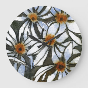 White Shasta Daisy über dunkelgraue Hintergrundkun Große Wanduhr