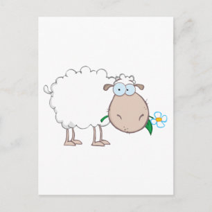 White Sheep Cartoon-Charakter, der eine Blume isst Postkarte